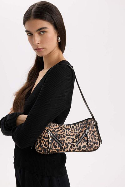 DeFacto Geantă de umăr cu fermoar cu model leopard pentru femei D9775AXNS
