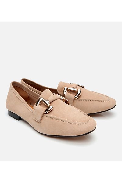 Hotiç Women's Suede Leather Beige Buckle Casual Loafer