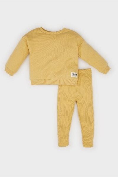 DeFacto 2-teiliges Set für Babys, Mädchen, Rundhalsausschnitt, gewebtes Etikett, Sweatshirt, elastische Taille, Leggings E2216A524WN