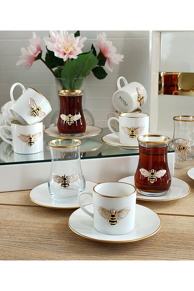 REGNA HOME Fine Living Queen Bee 18 Piece Tea and Coffee Set for 6