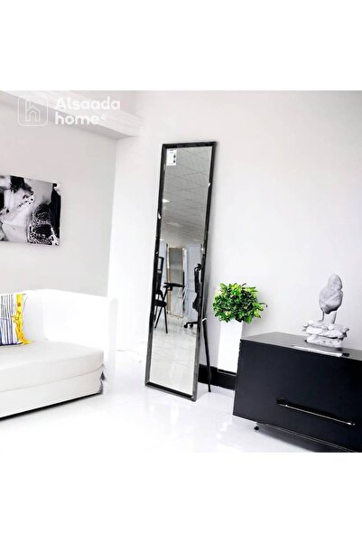 Al Saada Home مرآة أرضية بإطار فولاذي - أسود - 40×160 سم
