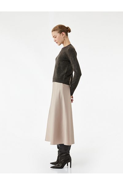 Koton Fish Cut Midi Satin Skirt with Elastic Waist