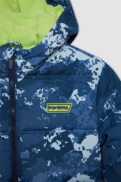 DeFacto Boy's Water Repellent Hooded Patterned Zipper Pocket Fleece-Lined down Jacket C5976A824Wn