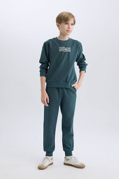 DeFacto Crew Neck Printed Sweatshirt and Elastic Sweatpants for Boy 2-Piece Set D9853A825Sp
