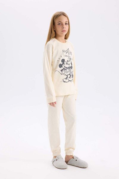 DeFacto Set pijamale Disney Mickey & Minnie pentru fete, cu gâtul turnat, cu mâneci lungi, cu fundul lung D7751A824WN