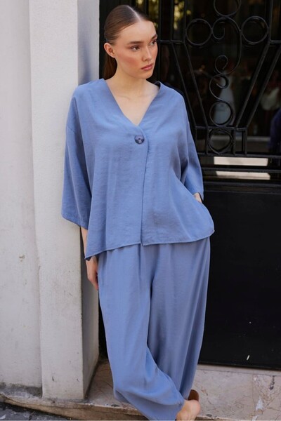 Suziş Button Detail Shirt and Shalwar Pants Set 51189