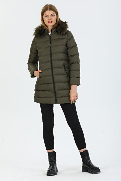 MUSD LİFE Dámská khaki plyšová bunda s mikrogelem