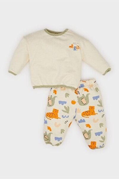DeFacto Baby Boy 2-Piece Set Safari Printed Long Sleeve Sweatshirt Elastic Waist Sweatpants D8707A525Sp
