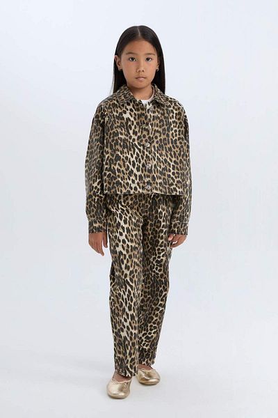 DeFacto Mädchen-Leopardenmuster 90er-Jahre-Gabardine-Hose mit weitem Bein und geradem Bein E2778A824WN