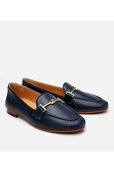Hotiç Loafer clasic cu cataramă din piele albastru bleumarin pentru femei