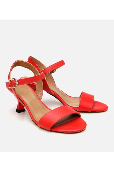Hotiç Women's Leather Red Belted Heeled Sandals