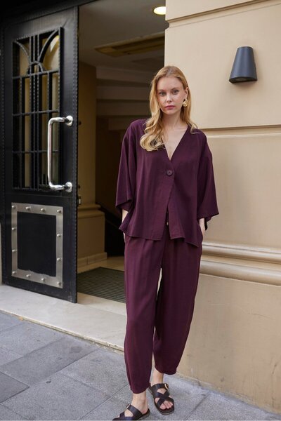 Suziş Button Detail Shirt and Shalwar Pants Set 51189