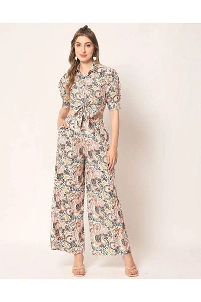 iza Beige Printed Co-ords Set