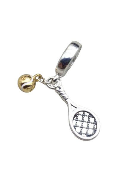 Fubena Tennis Racket and Gold Color Ball Hanging Silver Charm