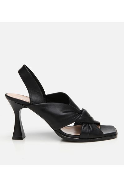 Hotiç Women's Leather Black Soft Textured Heeled Sandals