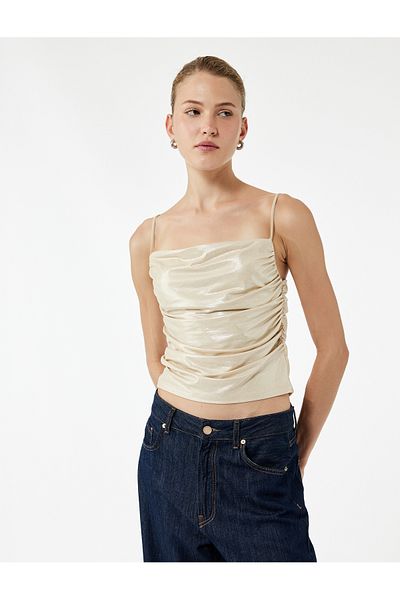 Koton Drape Detailed Slim Fit Glitter Thread Strap Blouse
