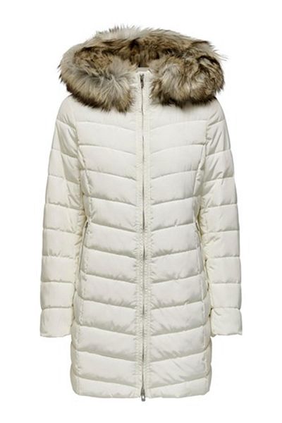 ONLY New Ellan Quilted Hood Fur Coat Women's White Hooded Coat