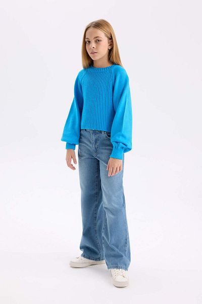 DeFacto Πλεκτό πουλόβερ για κορίτσια Ecru Standard Fit Crew Neck με μοτίβο C9555A824WN