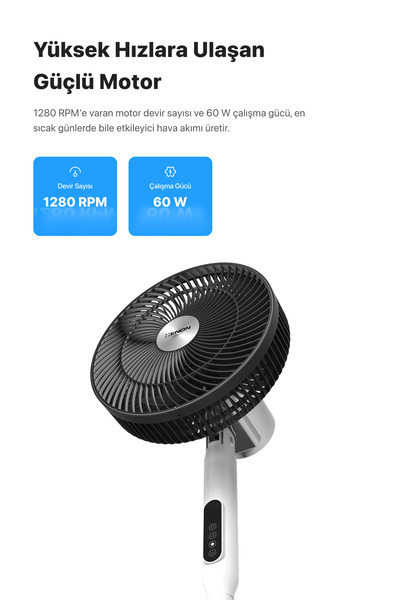 Xenon Smart Akıllı Vantilatör 60W Kumandalı 3 Kademeli Wi-Fi Mobil Uygulama ile Kontrol 70° Ayaklı Fan X7430