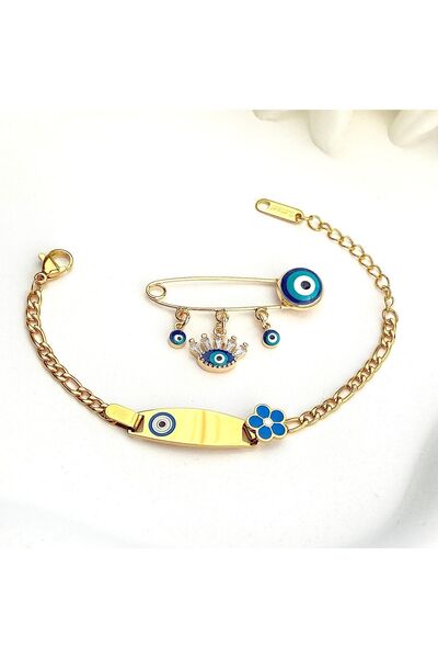 Kyver مجموعة هدايا عين الشر ما شاء الله للأطفال - سوار وشارة ودبوس طية صدر ال...