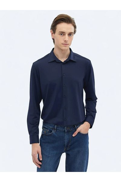 Kip Cămașă casual, uni, albastru bleumarin