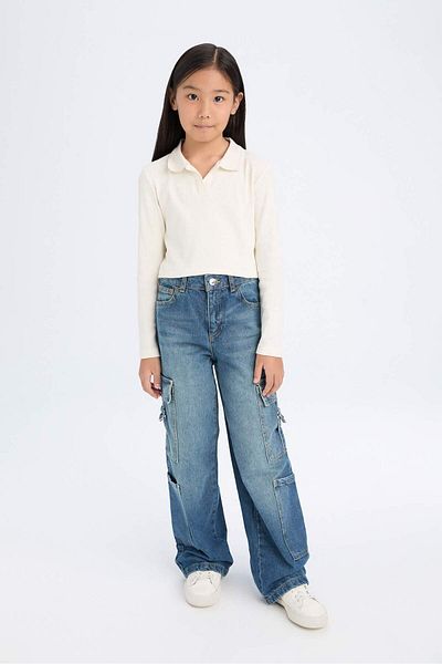 DeFacto Polo Crop Fit pentru fete, tricou cu mânecă lungă cu camisole cu nervuri solide D3367a824au