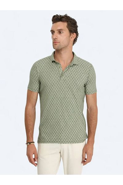Kip Tricou din amestec de bumbac cu gât polo jacquard kaki
