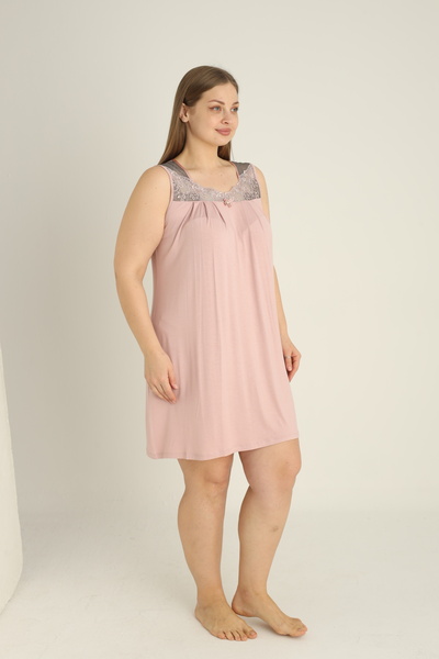 Cotpark Women's Viscose Combed Fabric Plus Size Lace Detailed Nightgown 10708-B