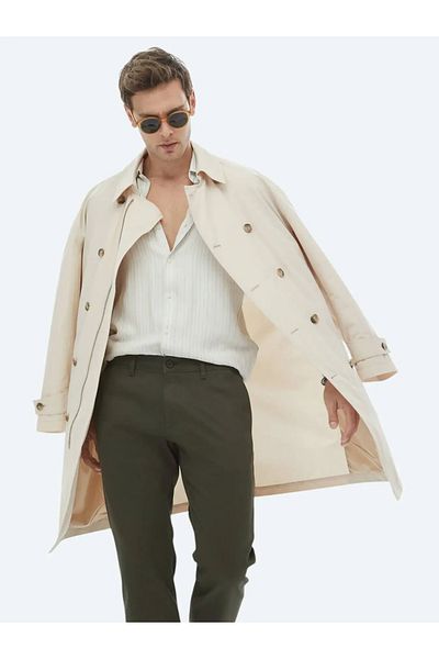 Kip Bej deschis Oversize Fit Guler dublu de culoare Casual Woven Pardesiu