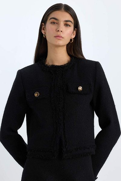 DeFacto Jachetă Blazer Tweed Crop Crew Deck D5040AX24AU