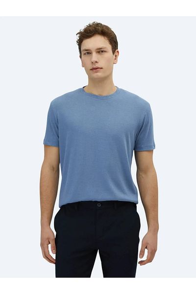 Kip Tricou din amestec de bumbac, albastru aviator, cu decolteu rotund