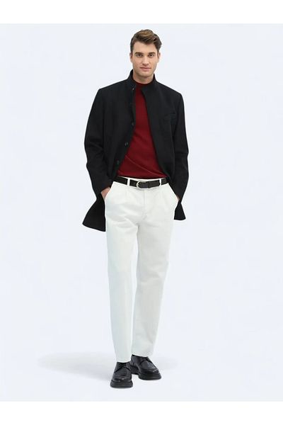 Kip Black Regular Fit Stand Collar Classic Woven Coat