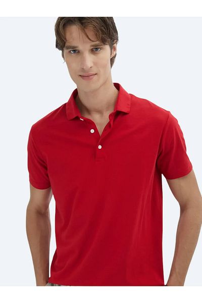 Kip Tricou roșu cu gât polo simplu 100% bumbac