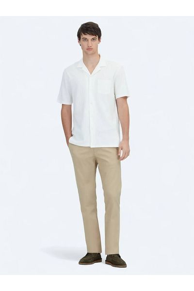 Kip White Plain Casual 100% Cotton Shirt
