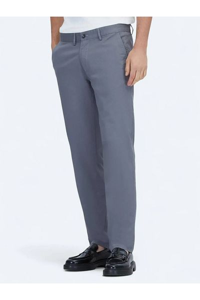 Kip Pantaloni casual din amestec de bumbac, gri, țesute, cu croiala normală