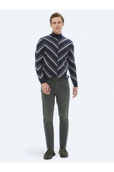 Kip Pulover din tricotaje din amestec de bumbac cu model pe jumătate de gât țestoasă bleumarin