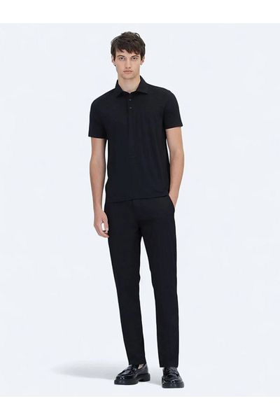 Kip Tricou negru simplu cu guler polo