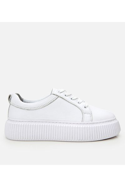 Hotiç Pantofi sport de damă din piele albă cu talpă groasă
