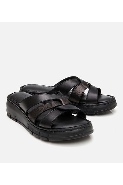 Hotiç Women's Leather Black Comfort Slippers