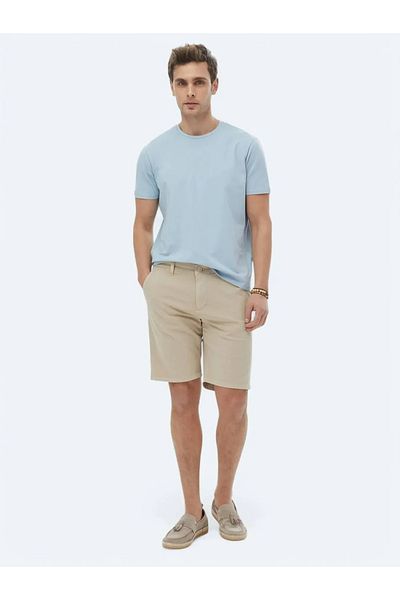 Kip Tricou albastru din amestec de bumbac cu decolteu drept