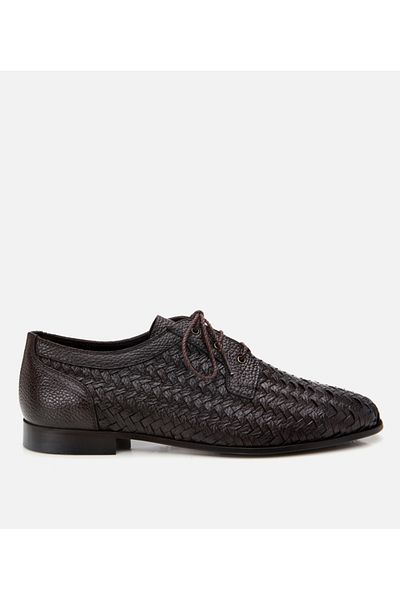 Hotiç Men's Leather Brown Comfortable Sole Textured Classic Shoes
