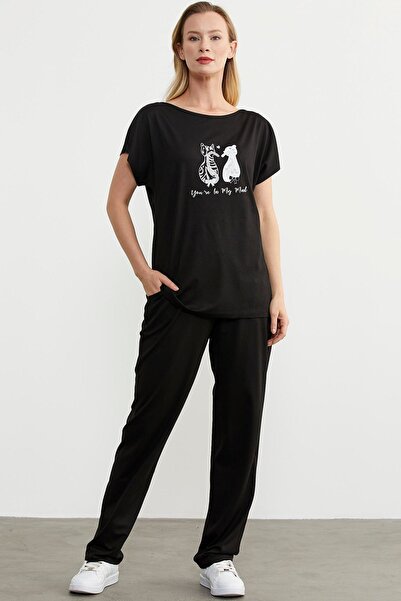 Sementa Black Printed Combed Cotton Trousers and Blouse Set