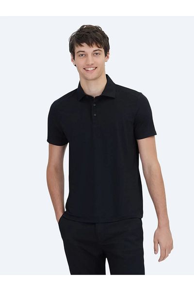 Kip Tricou negru simplu cu guler polo