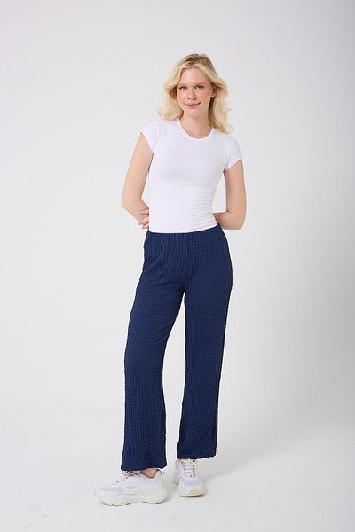 BANEGA Pantaloni de damă din bumbac, cu talie elastică, din țesătură, albastru bleumarin