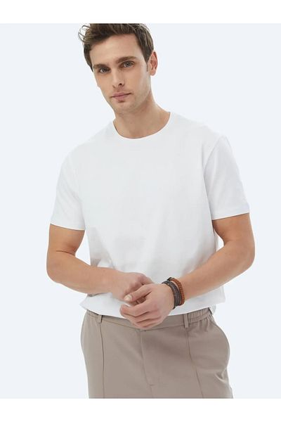Kip Tricou alb din amestec de bumbac cu decolteu drept