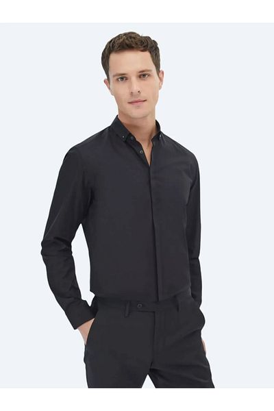 Kip Μαύρο Slim Fit Classic 100% βαμβακερό πουκάμισο