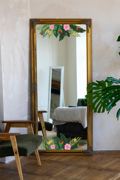 SDİGİTAL Dekoratif Yaprak Desenli Şeffaf Duvar Sticker-Duvar & Ayna Süsleme