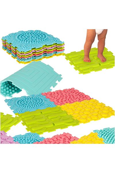 OEM Covoras Senzorial Ortopedic Tip Puzzle, 8 Piese, 24x24cm, Diverse Texturi, Multicolor