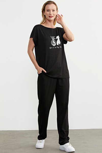 Sementa Black Printed Combed Cotton Trousers and Blouse Set