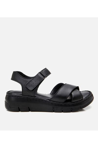 Hotiç Women's Leather Black Adjustable Comfort Sandals